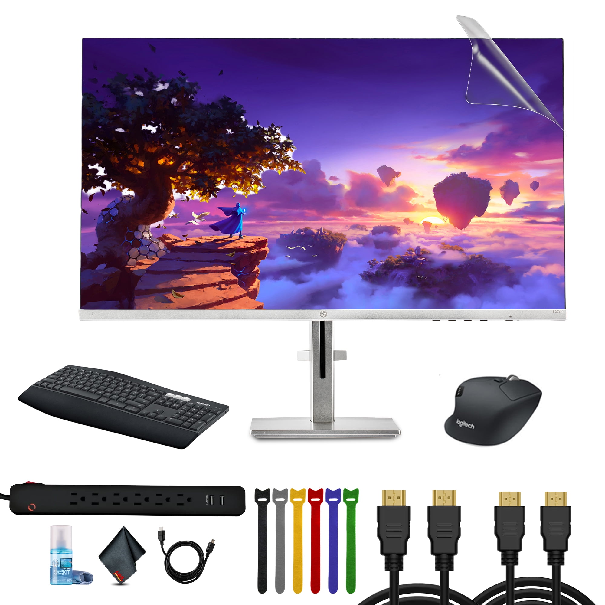 HP Series 5 27 inch FHD Height Adjust Monitor Bundle Including: Logitech MK850 Wireless Keyboard and Mouse Combo, 3x HDMI Cable, Surge Protector, Cable Ties, Screen Cleaning Kit, Screen Protector