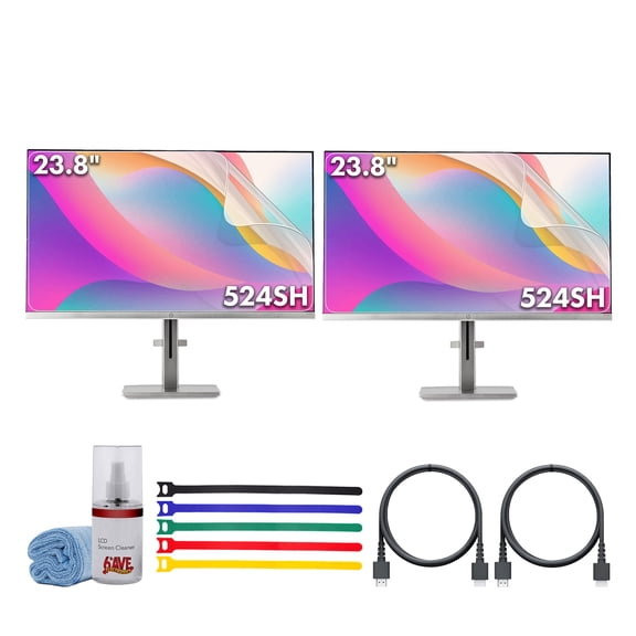 HP Series 5 524SH Monitor 24" FHD IPS 300 Nits Display Bundle Including: 3x HDMI Cable, Surge Protector, Cable Ties, Screen Cleaning Kit, Screen Protector