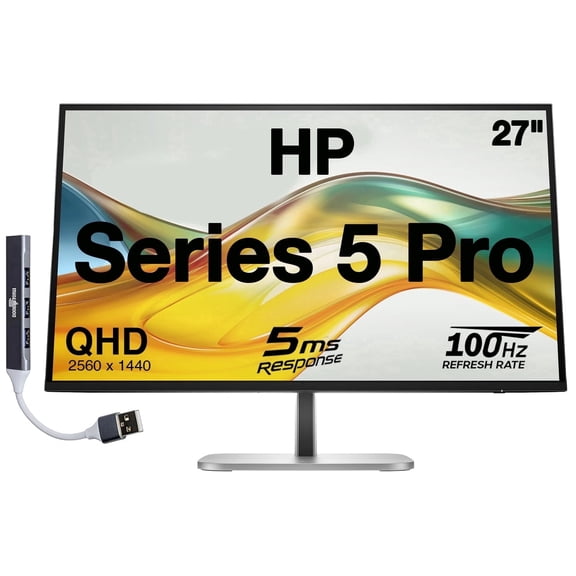 HP Series 5 Pro 27" QHD IPS Monitor 5ms, 350 Nits, VESA, Pivot, Silver/Black w/DKZ Hub