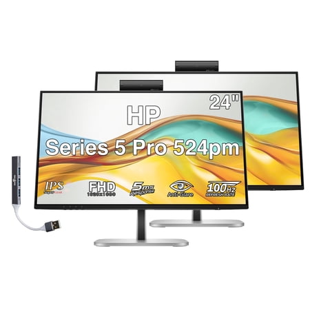 HP Series 5 Pro 524pm 24" FHD Monitor 5ms, Black/Silver(9E0G9UT#ABA) 2 Pack