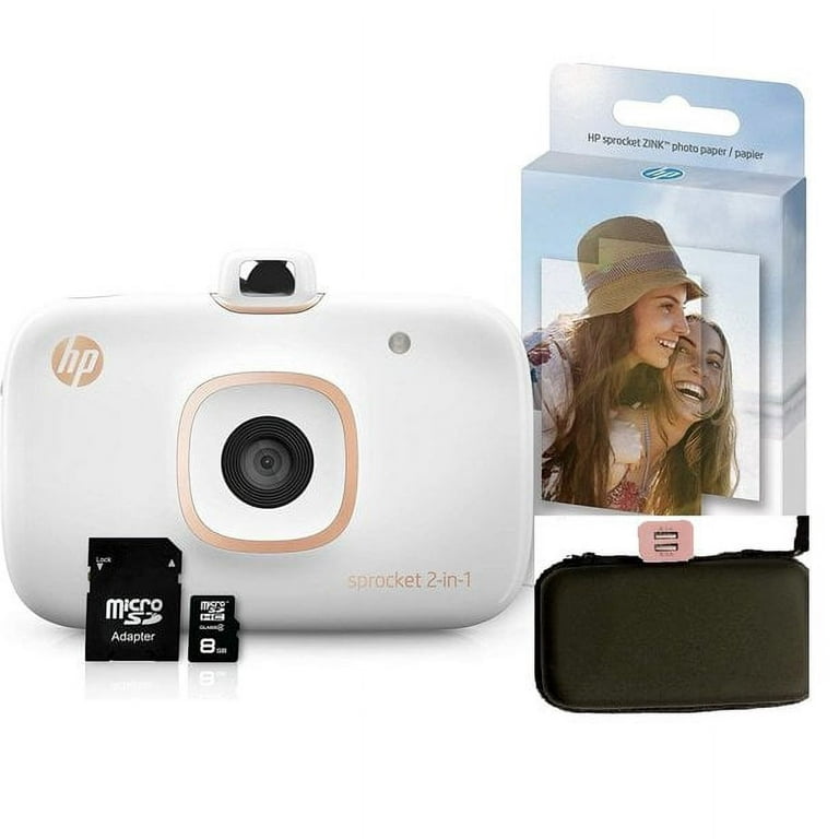HP Sprocket 2-in-1 Instant Camera & Pocket Photo Printer + Travel case+  Photo Paper (10 Sheets) + USB Cable+ Dual USB Charger with Fast & Regular  Charging+8GB SD card & adapter 