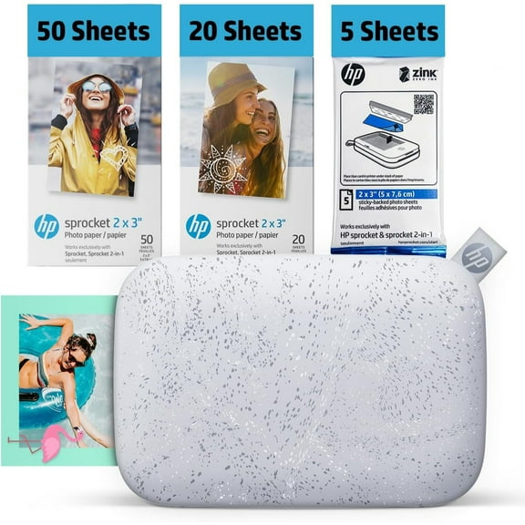 HP Sprocket 2x3" Instant Smartphone Photo Printer 75 Sheets Bundle, Wireless Portable Printer - Luna Pearl