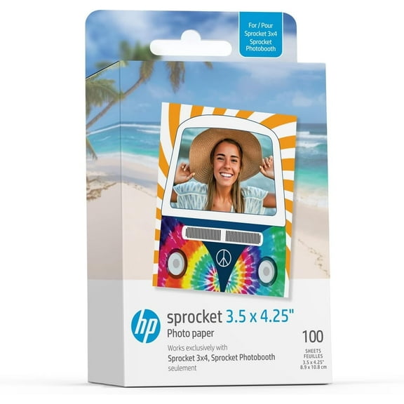HP Sprocket 3.5 x 4.25” Zink Sticky-Backed Photo Paper (100 Pack) Compatible with HP Sprocket 3x4 Photobooth and Photo Printer