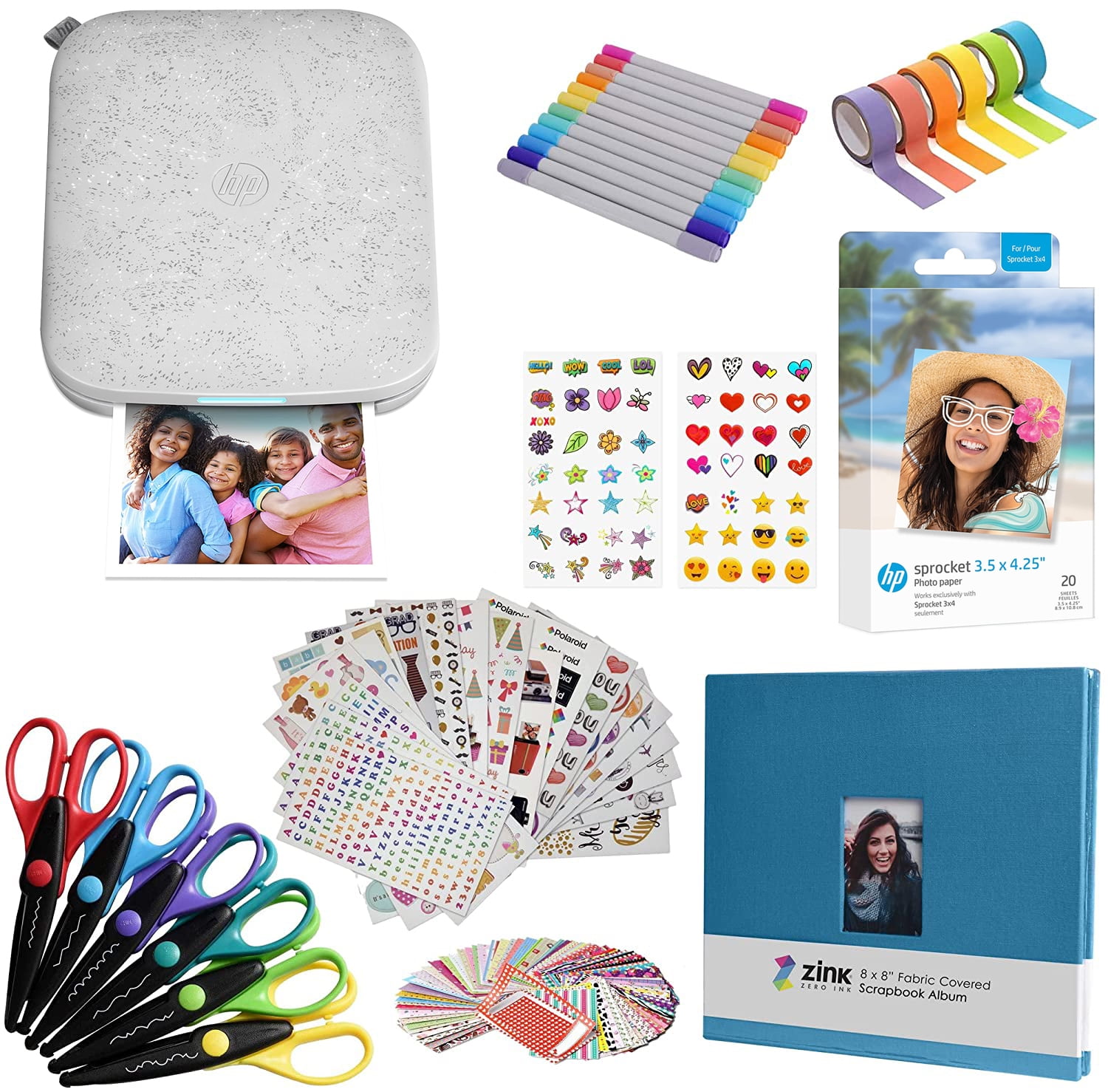 HP Sprocket 3x4 Instant Photo Printer Kit, Zink Printing Technology, Bluetooth, 20-pack Paper & Sticker Sets
