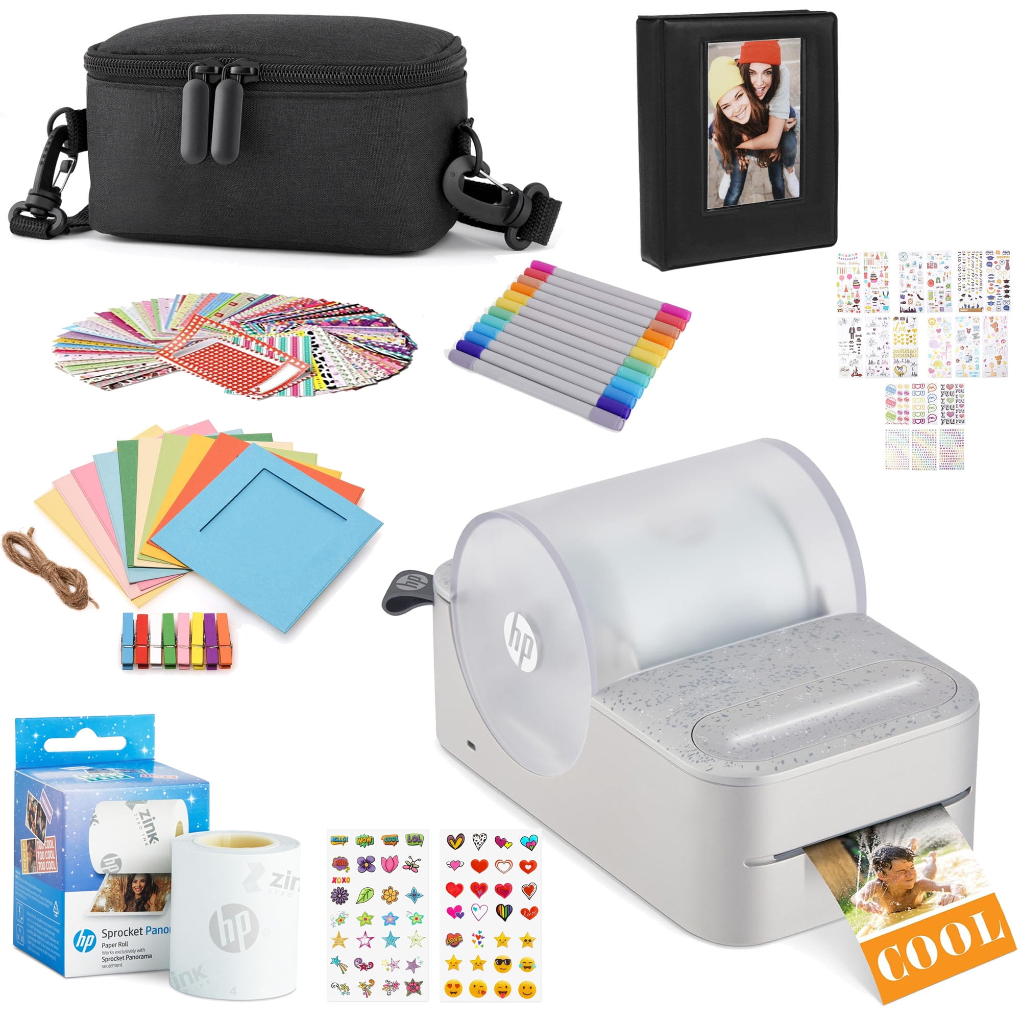 HP Sprocket Panorama Instant Label Printer & Photo Printer Gift Bundle Grey
