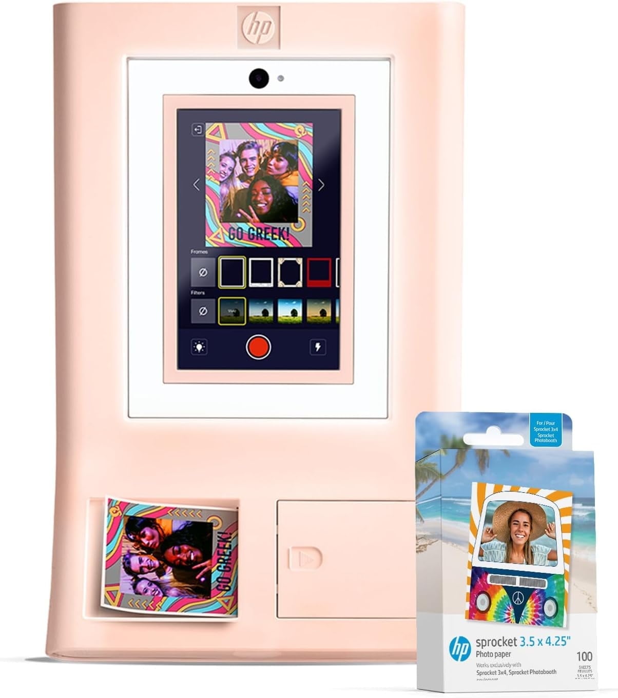 HP Sprocket Photo Booth Printer, 110 3x4 Zink Paper Sheets, Pink