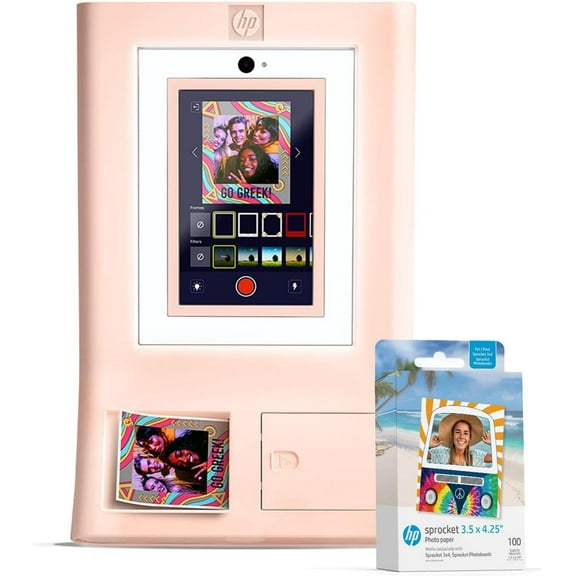 HP Sprocket Photo Booth Printer, 110 3x4 Zink Paper Sheets, Pink