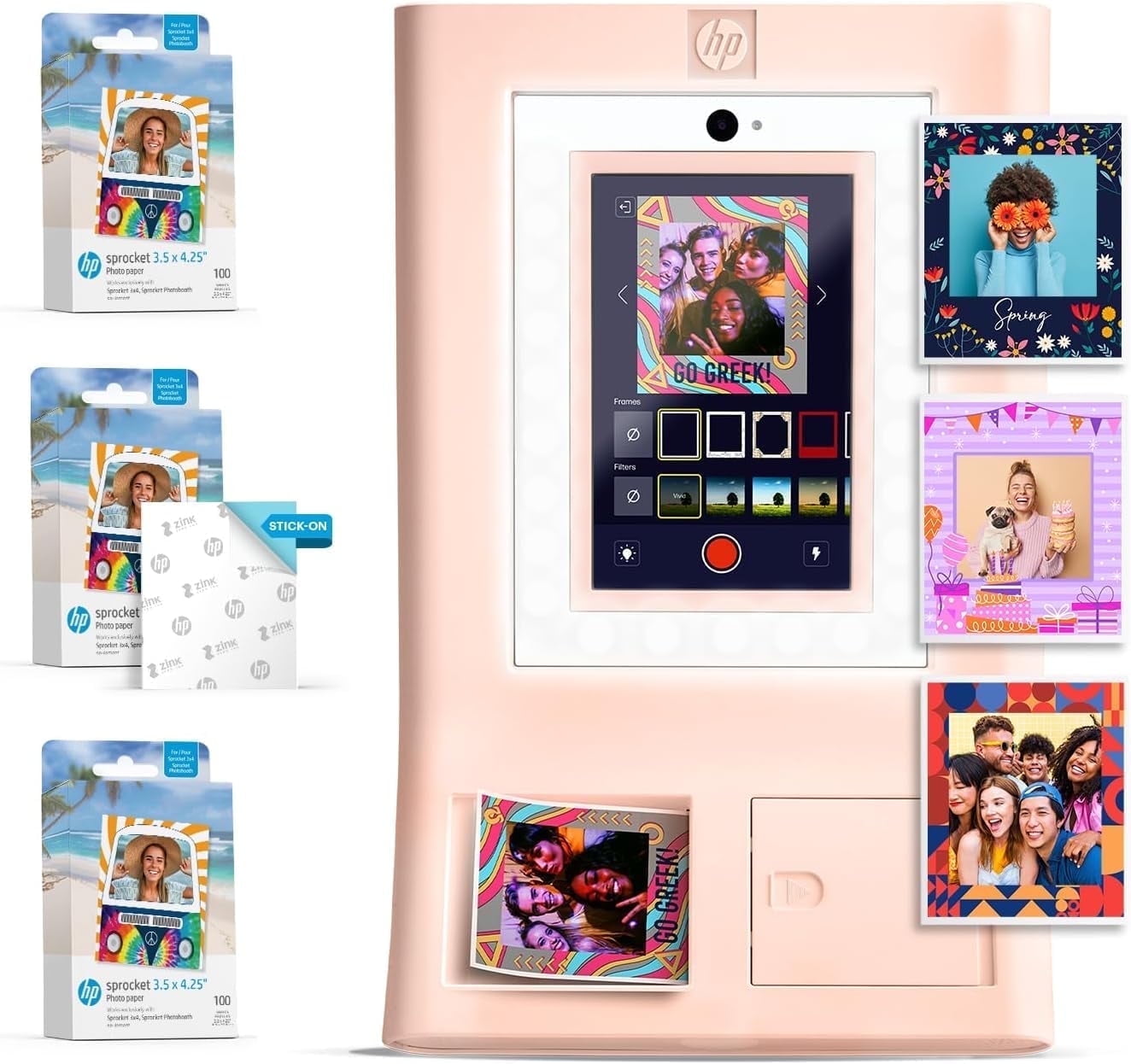 HP Sprocket Photo Booth Portable Photo Printer, ZINK Zero Ink Technology, Wi-Fi, 10.1-inch Display