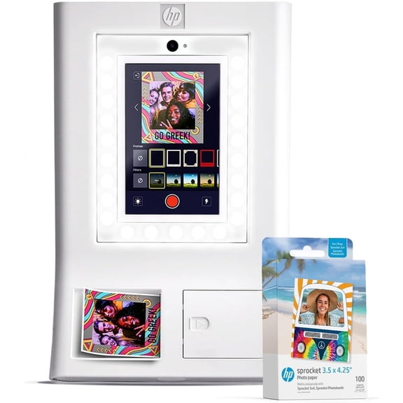 HP Sprocket Photo Booth Printer, 110 3x4 Zink Paper Sheets, White