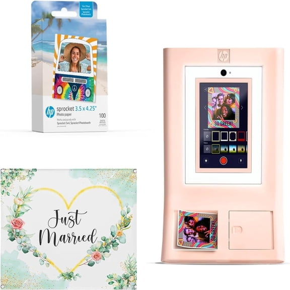 HP Sprocket Photo Booth Printer Bundle with 100 Zink Paper Wedding Backdrop (Pink)