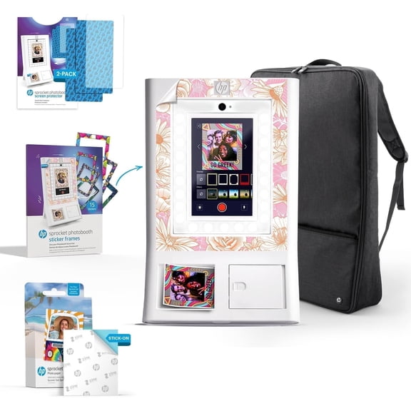 HP Sprocket Photo Booth Printer, ZINK Zero Ink Technology, Wi-Fi, ZINK Paper Kit Included