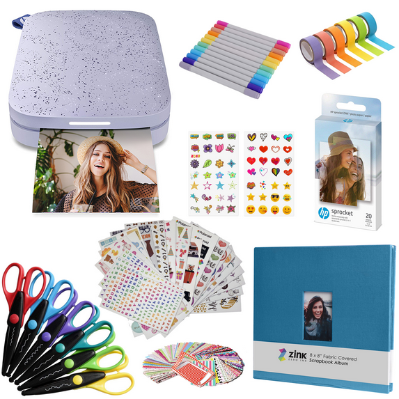 HP Sprocket 2nd Edition Photo Printer – Zink Technology, Wireless Bluetooth, 2x3” Prints, Bundle