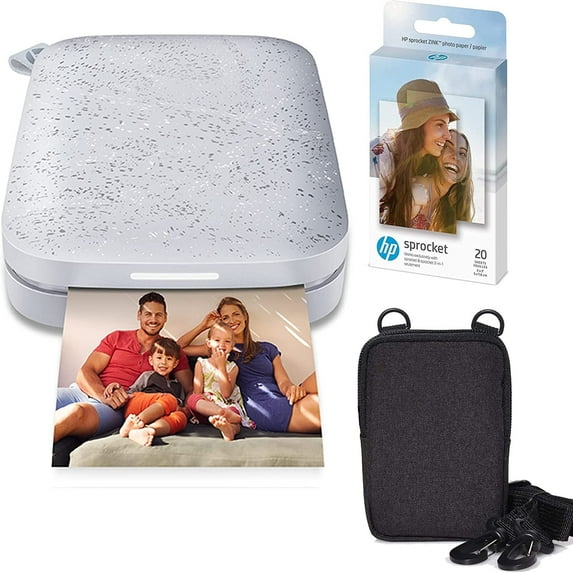 HP Sprocket 2x3 Portable Instant Photo Printer, Bluetooth ZINK, Luna Pearl, Case & 20 Sheets