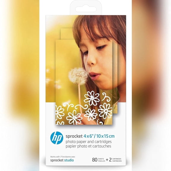 HP Sprocket Studio 4x6" Photo Paper & Cartridges (80 Sheets - 2 Cartridges) Starter Bundle (White)