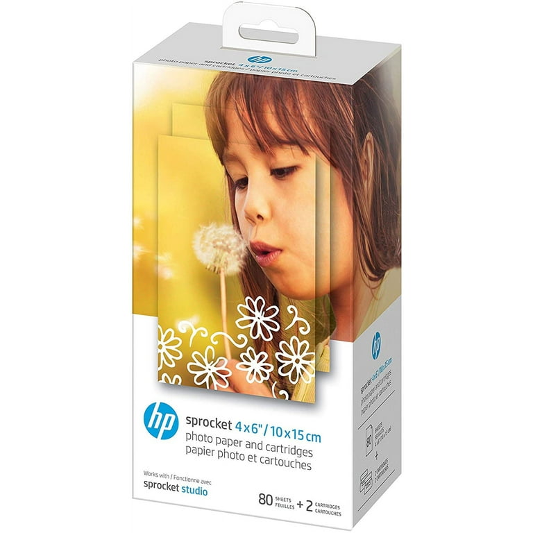 HP Sprocket 4 x 6 in (10 x 15 cm) Photo Paper and Cartridges - 80 Sheetss, (4KK83A)
