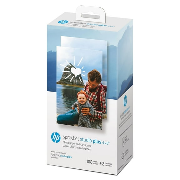 HP Sprocket Studio Plus 4 x 6” Photo Paper and Cartridges (108 Sheets & 2 Cartridges)