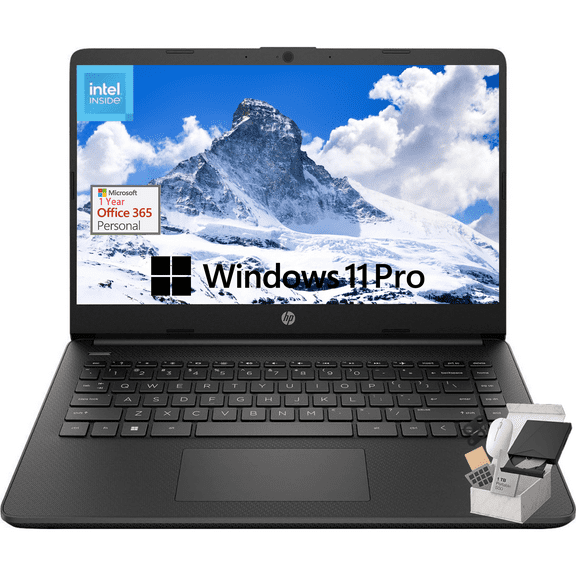 HP Stream 14" HD BrightView Laptop, Intel Celeron N4120, 8GB RAM, 384GB Storage (128GB eMMC + 256GB SSD), Intel UHD Graphics, HD Webcam, Wi-Fi, Windows 11 Pro, Black
