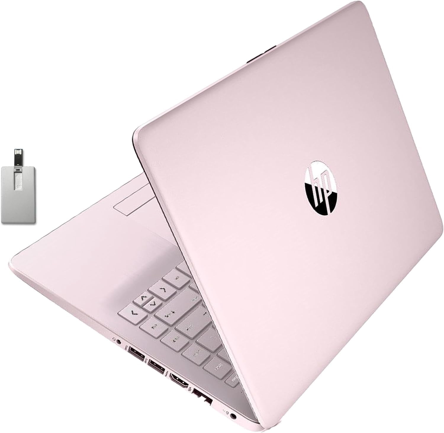HP Stream 14" HD BrightView Laptop, Intel Celeron N4120 Processor, 16GB RAM, 64GB SSD, Intel HD Graphics, 720p Webcam, 1 Year Office 365, Pink, Win 11, 32GB Hotface USB Card