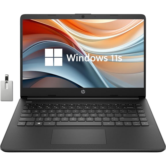 HP Stream 14" HD BrightView Laptop, Intel Celeron N4120 Processor, 4GB RAM, 64GB SSD, Intel HD Graphics, 720p Webcam, 1 Year Office 365, Black, Win 11 S, Hotface 32GB USB Card