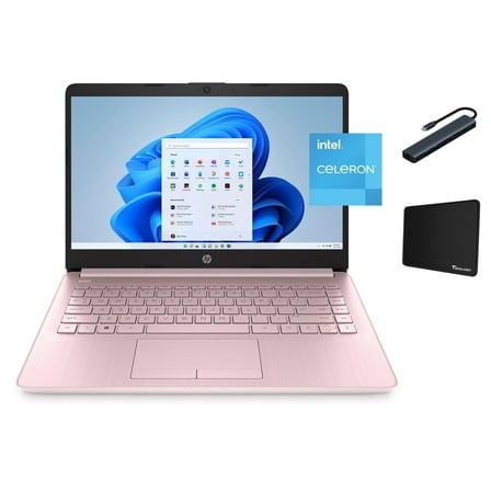 HP Stream 14" HD Display Laptop for Student and Business, Intel Celeron N4120 Processor, 16GB Memory, 64GB eMMC, Windows 11 Home, 1 Year Office 365 Included, Pink with Accessories