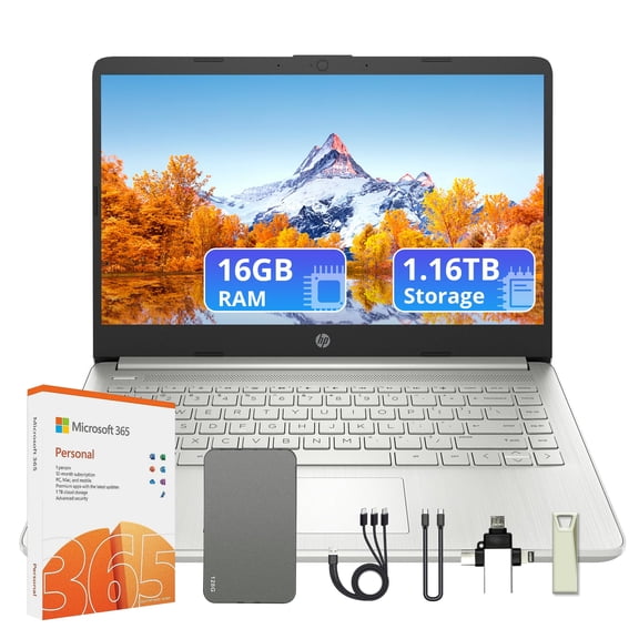 HP Stream 14" HD Fashion Laptop, 1 Year Office 365, Intel Pentium Silver N5030, Fast Charge, 16GB RAM, 1.16TB Storage(1TB SSD & 160GB Docking Station), Webcam, Long Battery, Win 11s, Silver