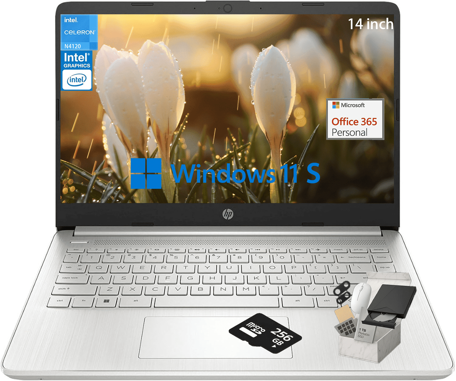 HP Stream 14" HD Laptop, Intel Celeron N4120 Processor, Intel UHD
