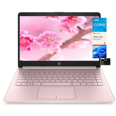 HP Stream 14 Laptop, Intel Celeron Core, 4 GB RAM, 64 GB Storage, 14" HD Anti-Glare Display, Windows 11, Long Battery Life, Thin & Portable, Includes 1-Year Microsoft 365, TiTac, Pink