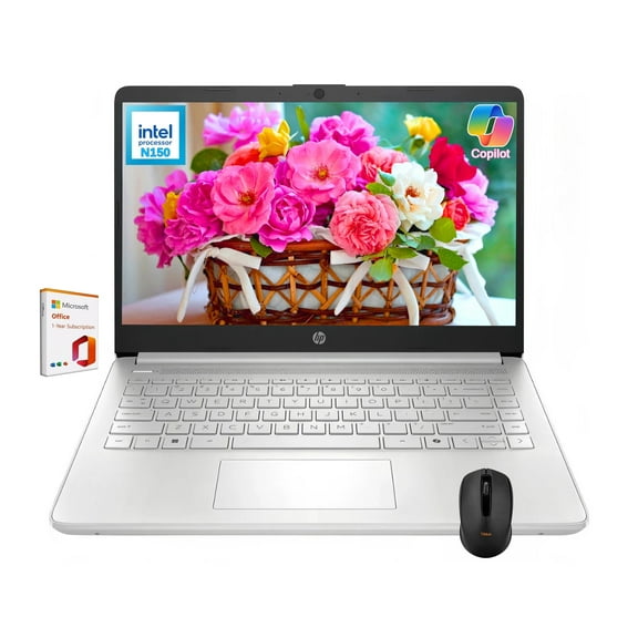 HP Stream 14" Laptop, Intel Processor N150 (up to 3.60 GHz), 1-Year Microsoft 365, Copilot AI, 4GB RAM, 128GB UFS Storage, Fast Charge, Wi-Fi 6, Win 11 S, Silver, W/Wireless Mouse