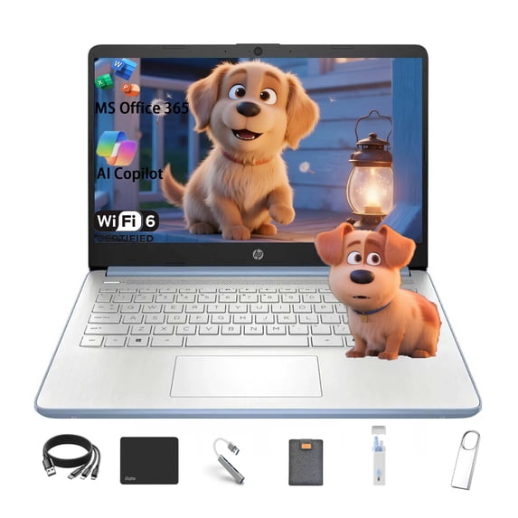 HP Stream 14 Student Business Laptop, Intel N150 Processor(Quad-core), 4GB RAM, 384GB Storage (128GB UFS+256GB MSD), Microsoft Office 365, Copilot AI, 1TB Cloud Storage, Blue, with 5ave Kit