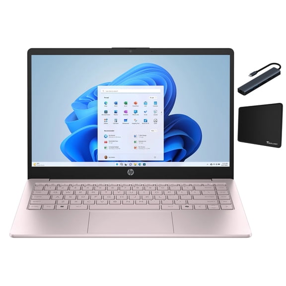 HP Stream 14 inch HD BrightView Laptop, Intel Celeron N150, 4GB RAM, 128GB eMMC, Intel UHD Graphics, Webcam, Wi-Fi, 1 Year Office 365, Win11 Home in S Mode, Tranquil Pink with Tigology Accessories