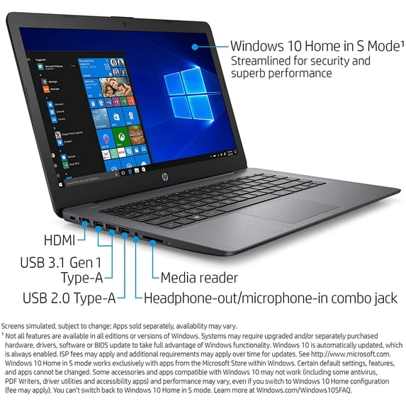 HP Stream 14-inch Laptop, AMD Dual-Core A4-9120E Processor, 4 GB SDRAM, 64 GB eMMC, Windows 10 Home in S Mode(14-ds0060nr, Brilliant Black)