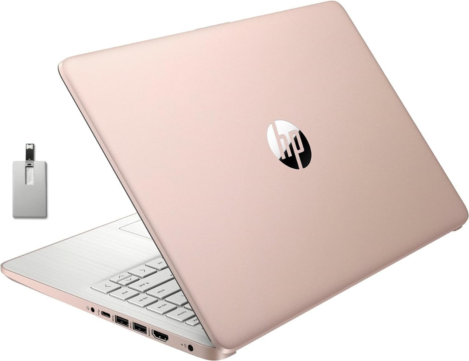 HP Stream Laptop, 14" HD BrightView Laptop, Intel Celeron N4120, 4GB RAM, 64GB SSD, Intel HD Graphics, 720p Webcam, 1 Year Office 365, Gold, Win 11, 128GB Hotface USB Card