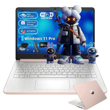 HP Student Business Laptop Computer - Intel N150 Processor, 16GB RAM, 384GB Storage (128GB UFS+256GB MSD), Microsoft Office Lifetime, w/DVD Drive, Copilot AI, 1TB Cloud Storage, AI Powered, Rose Gold