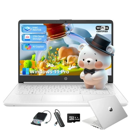 HP Student Business Laptop Computer - Intel N150 Processor, 16GB RAM, 384GB Storage (128GB UFS+256GB MSD), Microsoft Office Lifetime, w/DVD Drive, Copilot AI, 1TB Cloud Storage, AI Powered, Silver