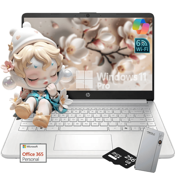 HP Student Business Laptop Computer - Intel Processor N150, 14 inch HD Display, AI-Powered, Lightweight, Windows 11 Pro, Webcam, 16GB RAM,128GB UFS+256GB MSD, Silver