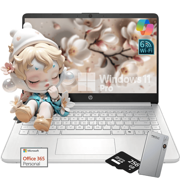 HP Student Business Laptop Computer - Intel Processor N150, 14 inch HD Display, AI-Powered, Lightweight, Windows 11 Pro, Webcam, 16GB RAM,128GB UFS+256GB MSD, Silver