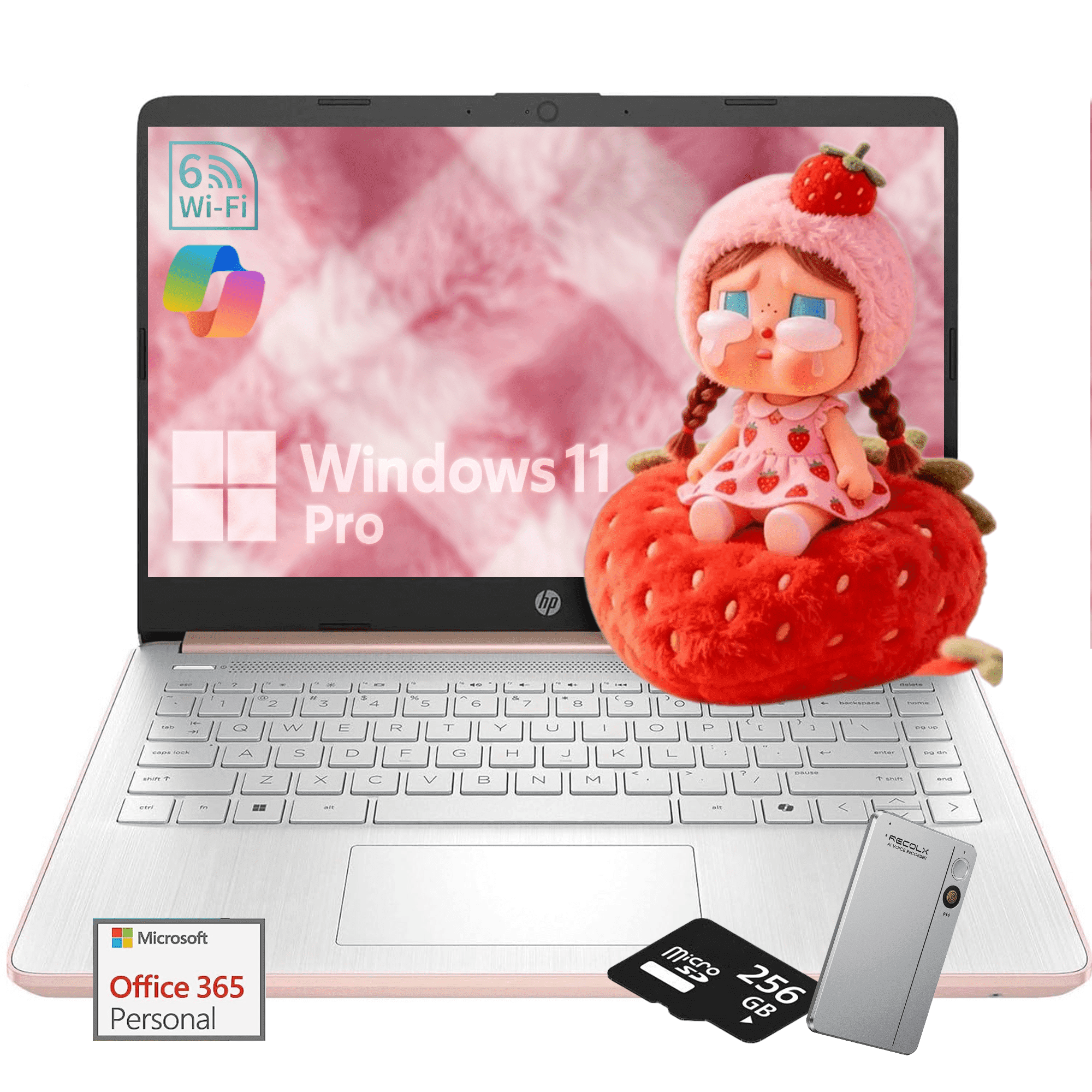 HP Student Business Laptop Computer - Intel Processor N150, 14 inch HD Display, AI-Powered, Lightweight, Windows 11 Pro, Webcam, 16GB RAM, 128GB UFS+256GB MSD, Rose Gold