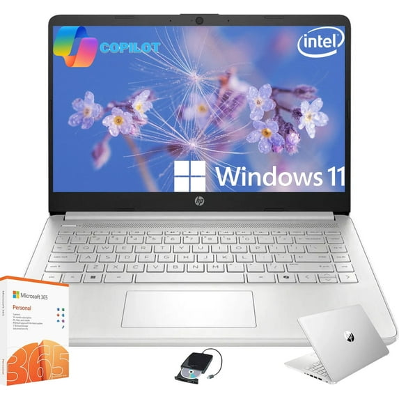 HP Student Business Laptop, Intel Processor N150 CPU, 14 Inch LED Portable Laptop, 8GB RAM, 128GB UFS + 256GB Extend Micro SD, Wi-Fi 6, Copilot AI, Windows 11 Pro, Silver