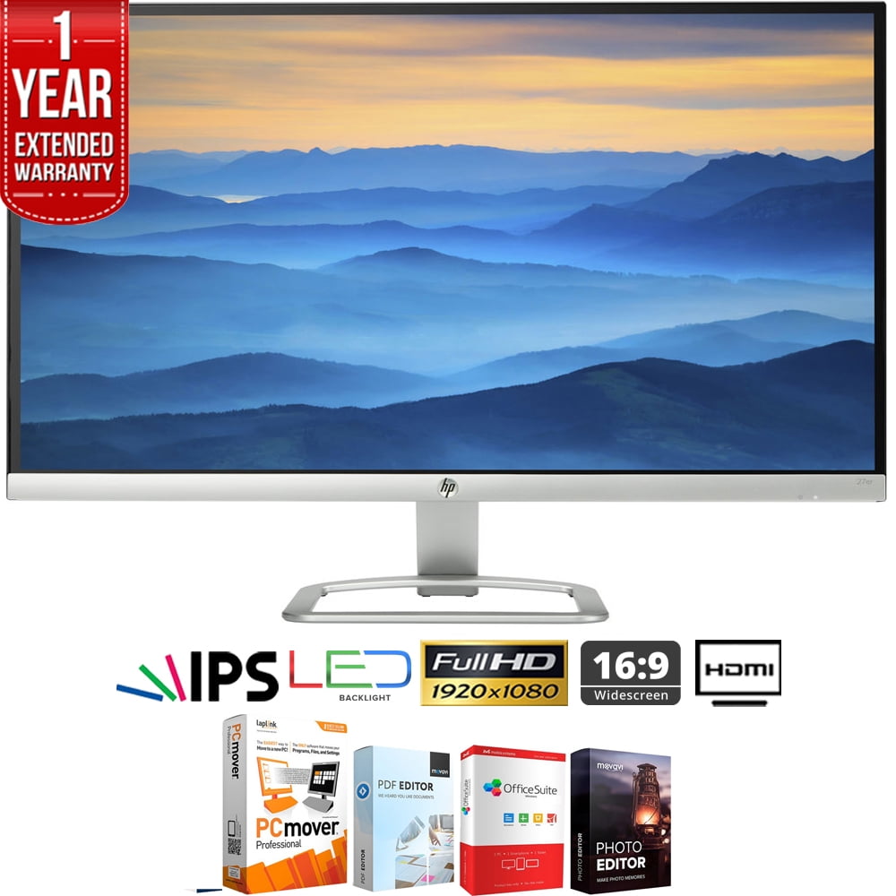 HP T3M88AA#ABA 27er 27-Inch 16:9 IPS LED Backlit 1920 x 1080 Monitor,  Silver Bundle with Elite Suite 18 Standard Editing Software Bundle and 1  Year