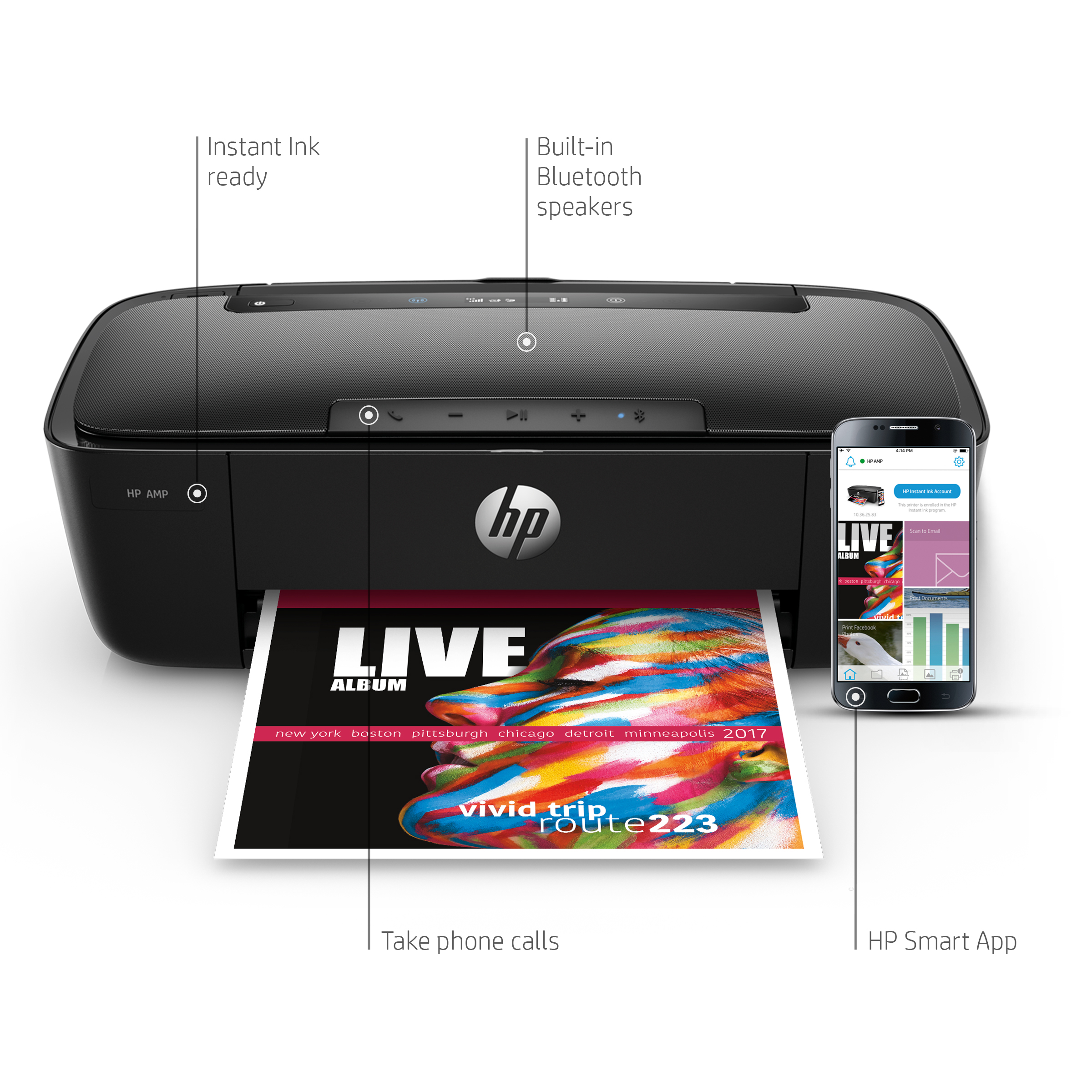 HP T8X39A#1H5 AMP 100 Printer with built-in Bluetooth speaker - image 1 of 17