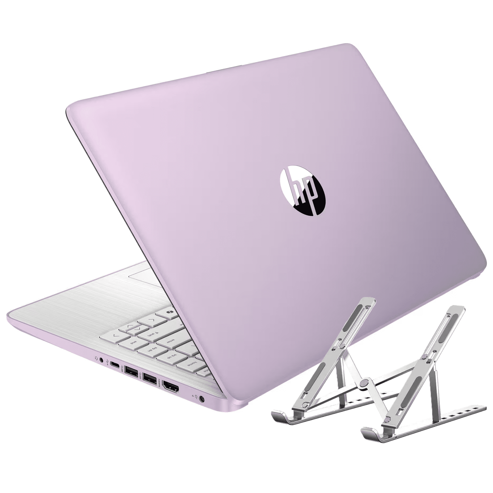 HP Thin & Light Laptop, 14 inch HD Display, Office 365(one year), Intel N150 Processor, 4GB RAM, 128GB Storage, Windows 11 S (Lavender), Free Foldable Laptop Stand
