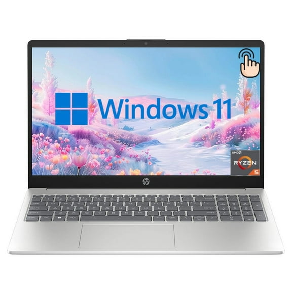 HP Touchscreen 15.6 inch HD Windows Laptop AMD Ryzen 5 7520 Processor, 8GB RAM 256GB PcIe SSD, Numeric Keypad, Natural Silver