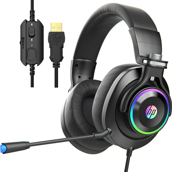HP USB Gaming Headset Microphone with Power Button and Volume Controller Switch, Black