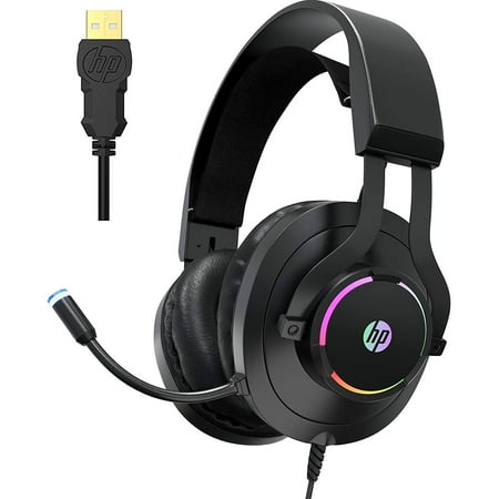 HP USB Gaming Headset with Microphone 7.1 Virtual Surround Sound and Breathable RGB LED Lighting