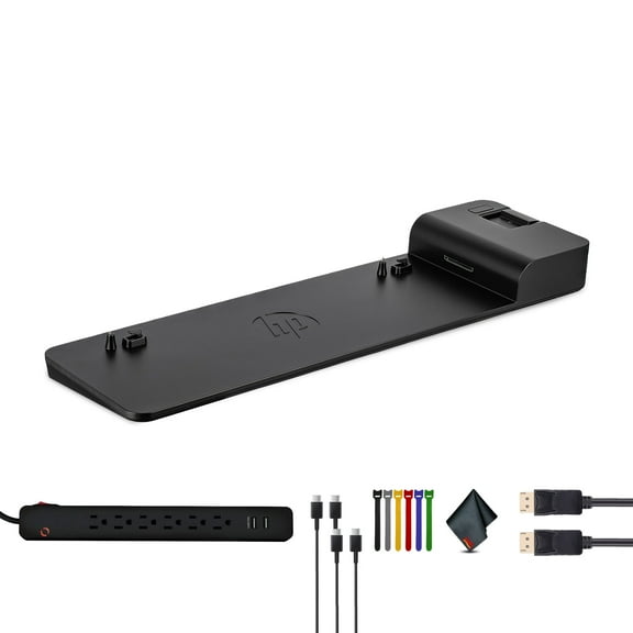 HP UltraSlim Docking Station (D9Y32AA) Bundle Including: Surge Protector, 2x Type-C Cable, DisplayPort Cable, Fiber Cloth