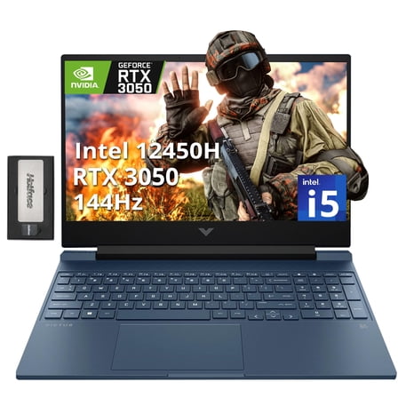 HP Victus 15.6" 144Hz FHD Gaming Laptop, Intel i5-12450H, NVIDIA GeForce RTX 3050, 32GB RAM, 1TB PCIe SSD, Backlit Keyboard, Numeric Keypad, WiFi 6, Windows 11 Pro, Blue, 256GB Docking Station Set