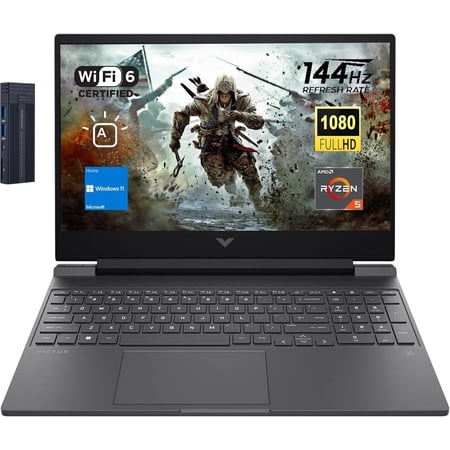 HP Victus 15.6" FHD 144Hz Gaming Laptop, AMD Ryzen 5 7535HS, Radeon RX 6550M (Beats GeForce RTX 3050), 32GB RAM 2TB SSD, Backlit Keyboard, 256gb 9H Docking Station, Windows 11 Home, Mica Silver