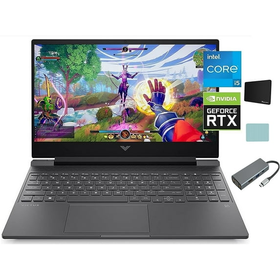 HP Victus 15.6'' FHD Gaming Laptop, NVIDIA GeForce RTX 3050, 12th Gen Intel Core i5-12500H, 16GB RAM, 512GB M.2 PCIe SSD, Win11, Backlit Keyboard, Enhanced Thermals + Tigology Accessories