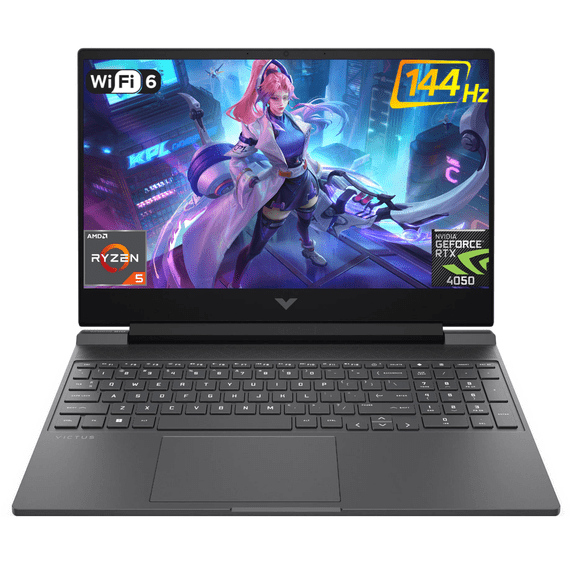 HP Victus 15.6" Gaming Laptop, 15.6" FHD 144Hz, AMD Ryzen 5 8645HS, NVIDIA GeForce RTX 4050, 64GB RAM, 2TB SSD, Backlit KB, SD Card Reader, RJ-45, W11H