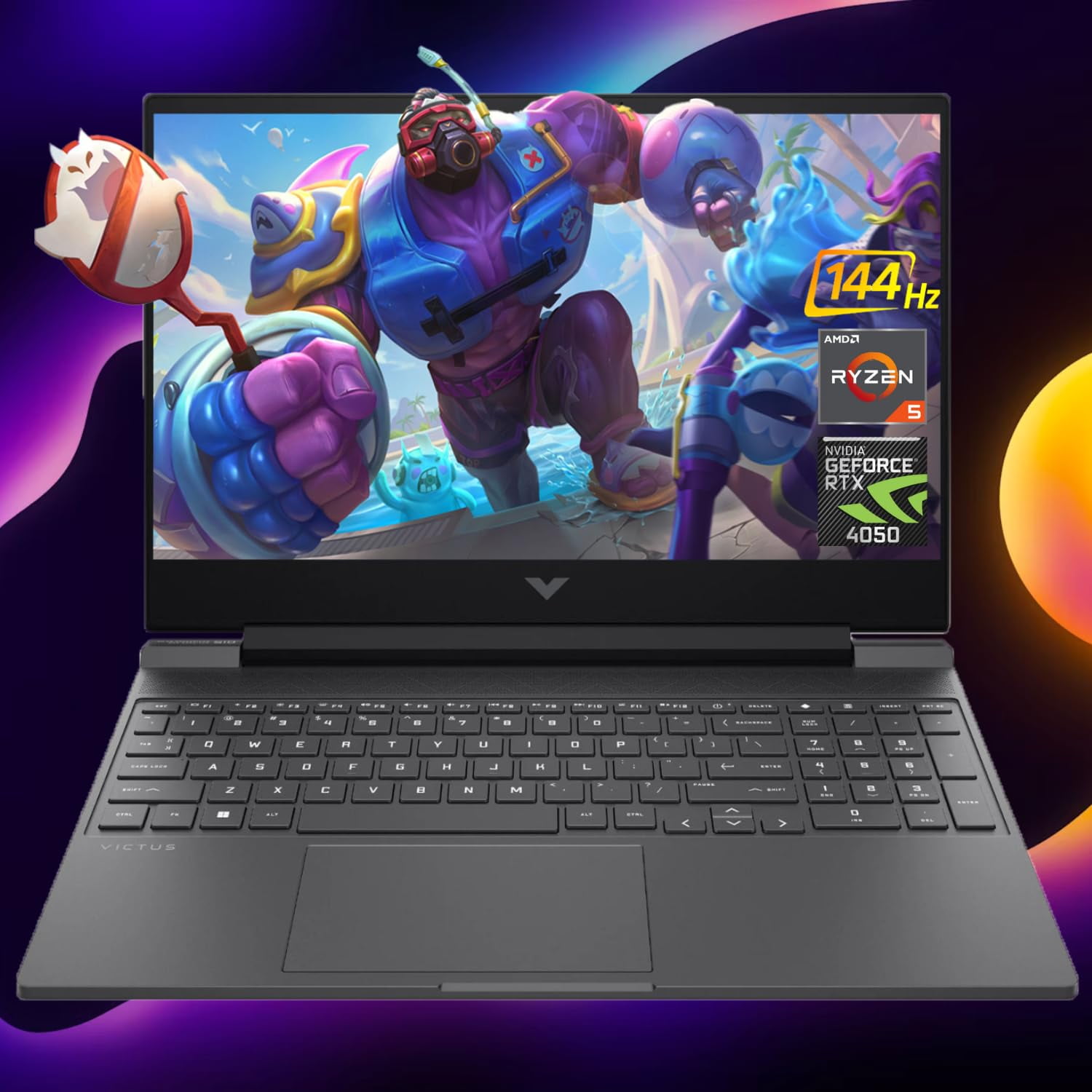 HP Victus 15.6 Ryzen 5 RTX 4050 Gaming Laptop, 15.6" FHD 144Hz, AMD Ryzen 5 8645HS (Beats Intel i7-1355U & Intel i5-14400F), NVIDIA GeForce RTX 4050, 16GB DDR5 RAM, 1TB SSD, Backlit KB, W11H